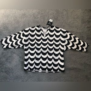 New NWT Uniqlo x Marimekko shirt top white black waves XS S M linen cotton